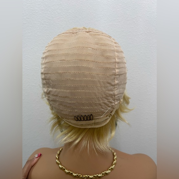 #613 Blonde Human Hair Short Pixie Cut Wig, Full Machine Made, None Lace (All We - Picture 9 of 10